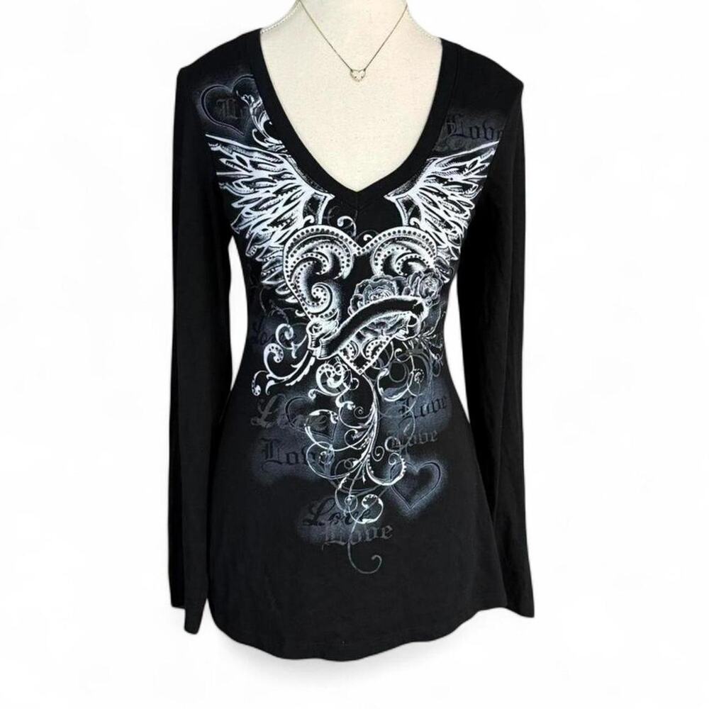 Y2K Ransom Early 2000s Brand Gothic Grunge Long Sleeve Mcbling Top Size Large
